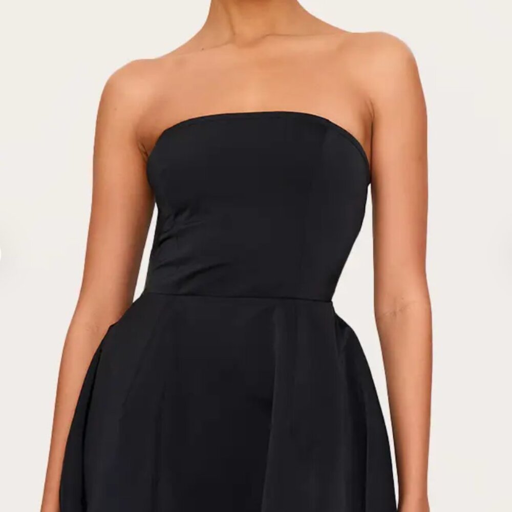 PLT Black Satin Bandeau Bow Back Shift Dress